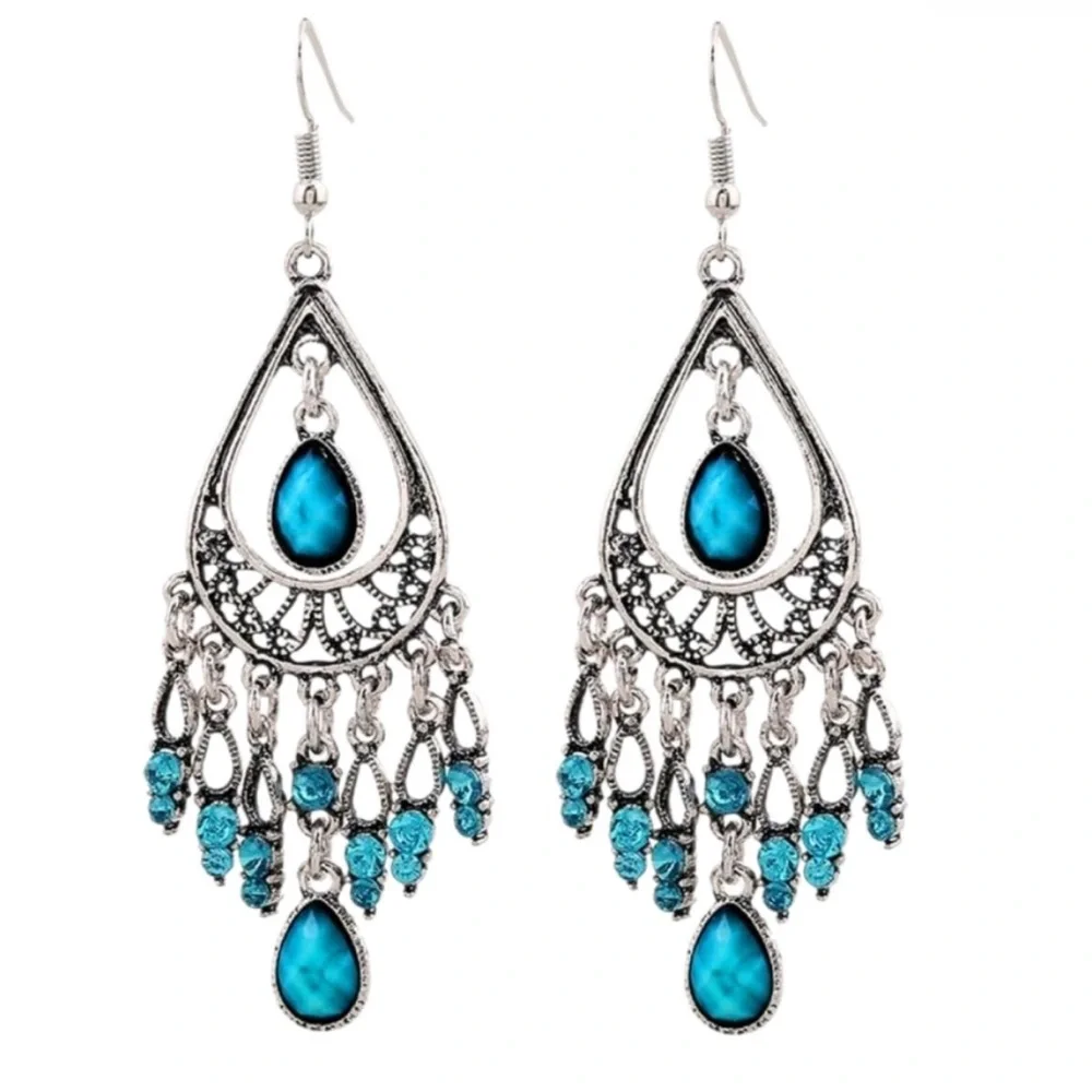 Boho Chic Silver and Turquoise Statement Earrings
